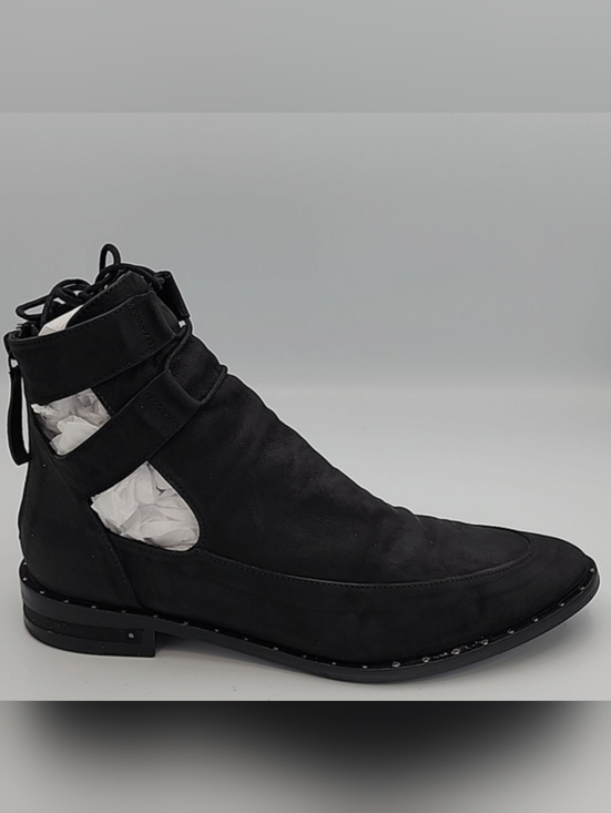 Freda Salvador Shoes - FREDA SALVADOR Black Nubuck Suede Block-heeled Boots w/Cut-out Sides, Size 9